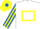 White, Yellow hollow box, Royal Blue and Yellow striped sleeves, Yellow cap, Royal Blue diamond