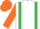 White, emerald green braces, orange sleeves & cap