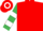 Red, emerald green and white hooped sleeves, red and white hooped cap