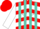 Red, white chevrons, red 'jf' on white star, turquoise stripes on white sleeves, red cap