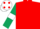 Red, dark green sleeves, white armlets, white cap, red spots
