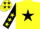 Yellow, black star, black sleeves, yellow stars, yellow cap, black stars