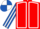 Red, white seams, royal blue and white striped sleeves, quartered cap