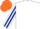 white, dark blue striped sleeves, orange cap