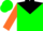 Green, black yoke, black csc, orange sleeves, black bar