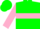 Green, pink hoop, pink sleeves, green cap