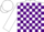 White, purple blocks, white ball, white cap
