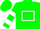 Green, white hollow box, white bars on sleeves, green cap