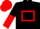 Black, red hollow box, red and white halved sleeves, black and red halved cap