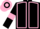 Black, pink seams and armlets, pink and black hooped cap