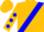 Gold, blue sash, blue dots on sleeves, gold cap