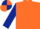 Orange, dark blue sleeves, dark blue and orange quartered cap