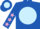 Royal blue, light blue ball, pink 'mjd', pink stars on slvs