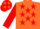 Orange, red stars and sleeves, red cap, orange stars