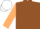 Brown, beige sleeves, white cap