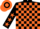 Black and orange check, black sleeves, orange stars, hooped cap