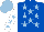 Royal blue, light blue stars, white sleeves, light blue stars and cap
