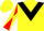 Yellow, black triangular panel, red and yellow diagonally quartered sleeves, yellow cap