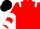 Red, white epaulets, chevrons on sleeves, black cap