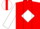 Red, 'm' on white diamond, white diamond stripe and cuff on sleeves