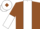 Brown, white stripe, halved sleeves, white cap, brown diamond