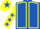 Royal blue, yellow seams, yellow sleeves, royal blue stars, yellow cap, royal blue star