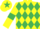 Yellow and emerald green diamonds, yellow sleeves, emerald green armlets and star on cap