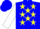 Blue, yellow stars, white sleeves, blue cap