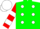 Green, red & white polka dots, red & white hoops on sleeves, matching cap