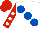 White, royal blue large spots, white dots on red sleeves, red cap