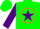 Green, orange circle, purple star, purple sleeves, green cap