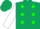 Dark green, white 'ys' on back, green dots on white sleeves
