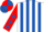 White & royal blue stripes, red sleeves, royal blue stars, red & royal blue quartered cap