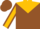 Brown, gold yoke, gold sleeves, brown seams