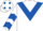 White, royal blue chevron, royal blue chevrons on sleeves, white cap, royal blue spots