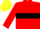 Red, black hoop, yellow cap