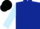 Dark blue, light blue sleeves, black cap
