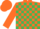 Orange and emerald green check, orange sleeves and cap