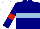 Navy Blue, Red and Light Blue hoop and armlets, White cap