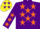 Purple, yellow 'b/v', yellow and orange stars