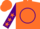 Orange 'b' on purple circle, purple sleeves orange stars and cuffs