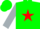 Green, red star, silver sleeves