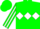 Forest green, white diamond hoop on back, white stripe on sleeves