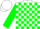White and green blocks, green sleeves, white circle