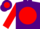 Purple, purple 'bs' in red ball, red sleeves