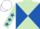 Light green and royal blue diabolo, light green sleeves, royal blue stars, white cap