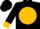 Black, dog on gold ball, gold cuffs