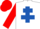 White, royal blue cross of lorraine, red sleeves and cap