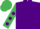Purple, emerald green sleeves, purple spots, emerald green cap