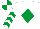 White, emerald green diamond, emerald green chevrons on sleeves, quartered cap